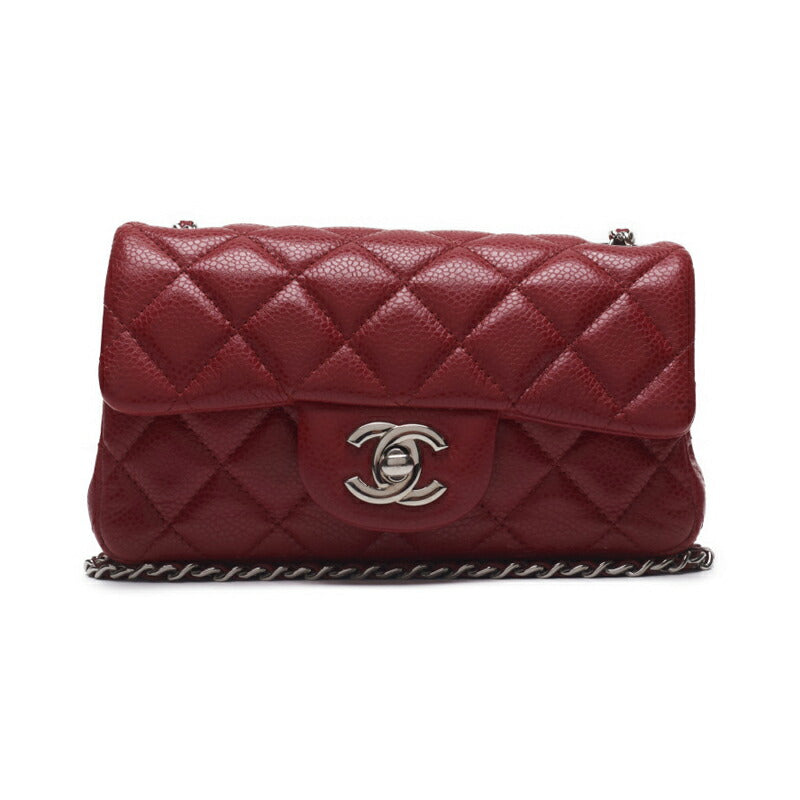 Pre-Owned Mini Umhängetasche Matelassé Kette Schulter Kaviar Haut Rot Silber-Ton Hardware Pre-Owned