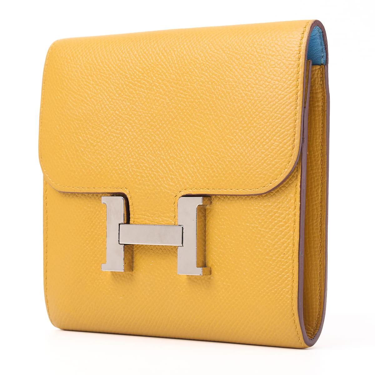 Gebrauchte Constance Compact Two-Fold Wallet Vaux Epson Blue Atoll Silberfarbene Hardware Gebrauchte