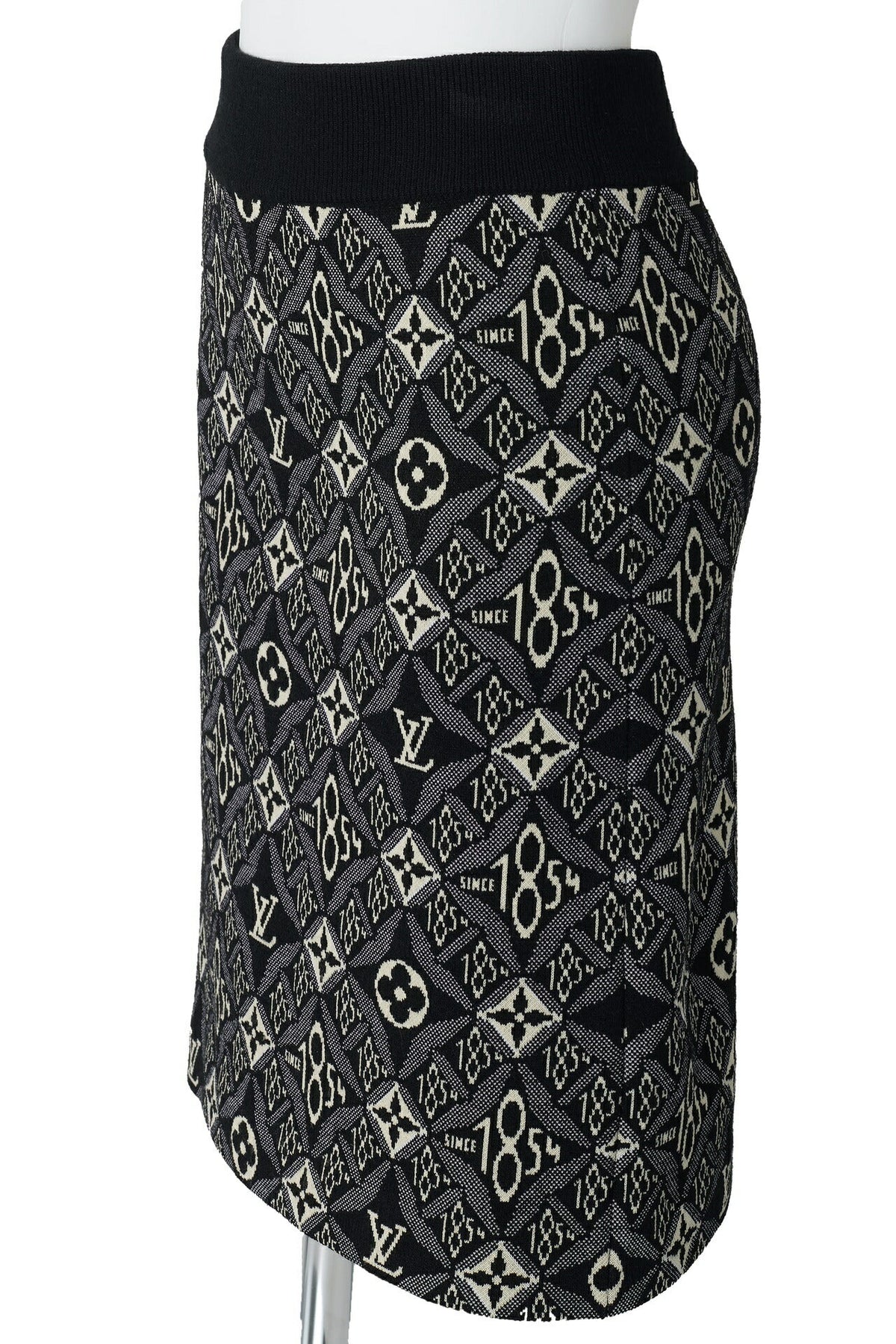 Pre-Owned Vuitton Strickrock, Monogramm-Jacquard, Wollmischung, Schwarz, silberfarbene Hardware, Pre-Owned